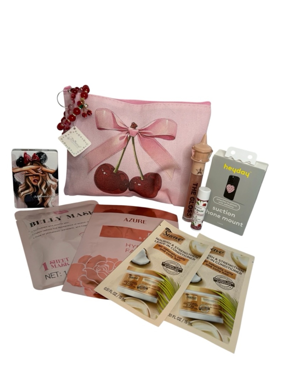 Beauty Bundle 10 piece with Cherry Print Cosmetic Pouch, Jefree Starr, Compact - Picture 7 of 7
